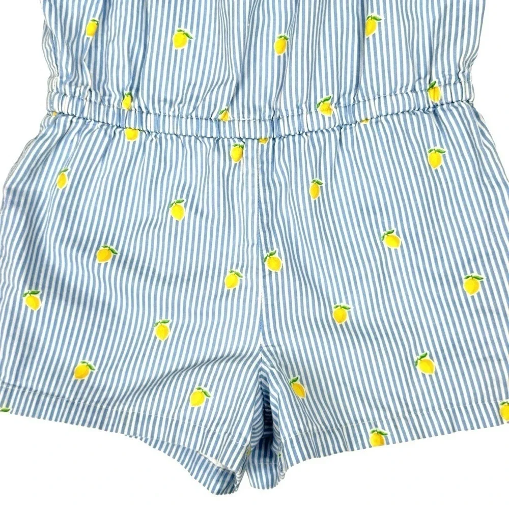 Janie & Jack Girls Romper 4T/5T Blue Stripe Lemon Ruffle Beach Vacation Cotton - Picture 4 of 13